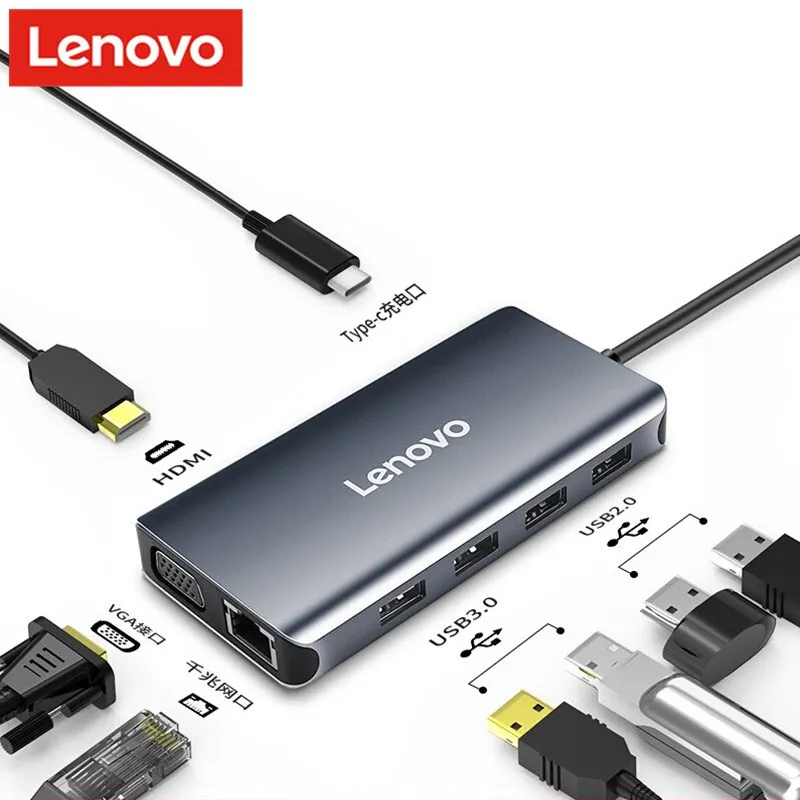Lenovo LX0808 USB C HUB to Multi USB 3.0 HDMI VGA RJ45 Adapter Dock For MacBook Pro Air