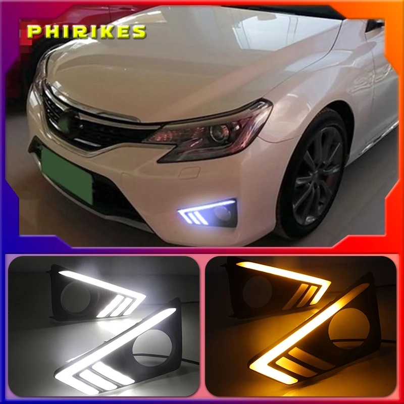 

1Pair For Toyota MARK X REIZ 2013 - 2018 LED Fog Lamp with dynamic Yellow Turn Signal Car DRL Daytime Running Light