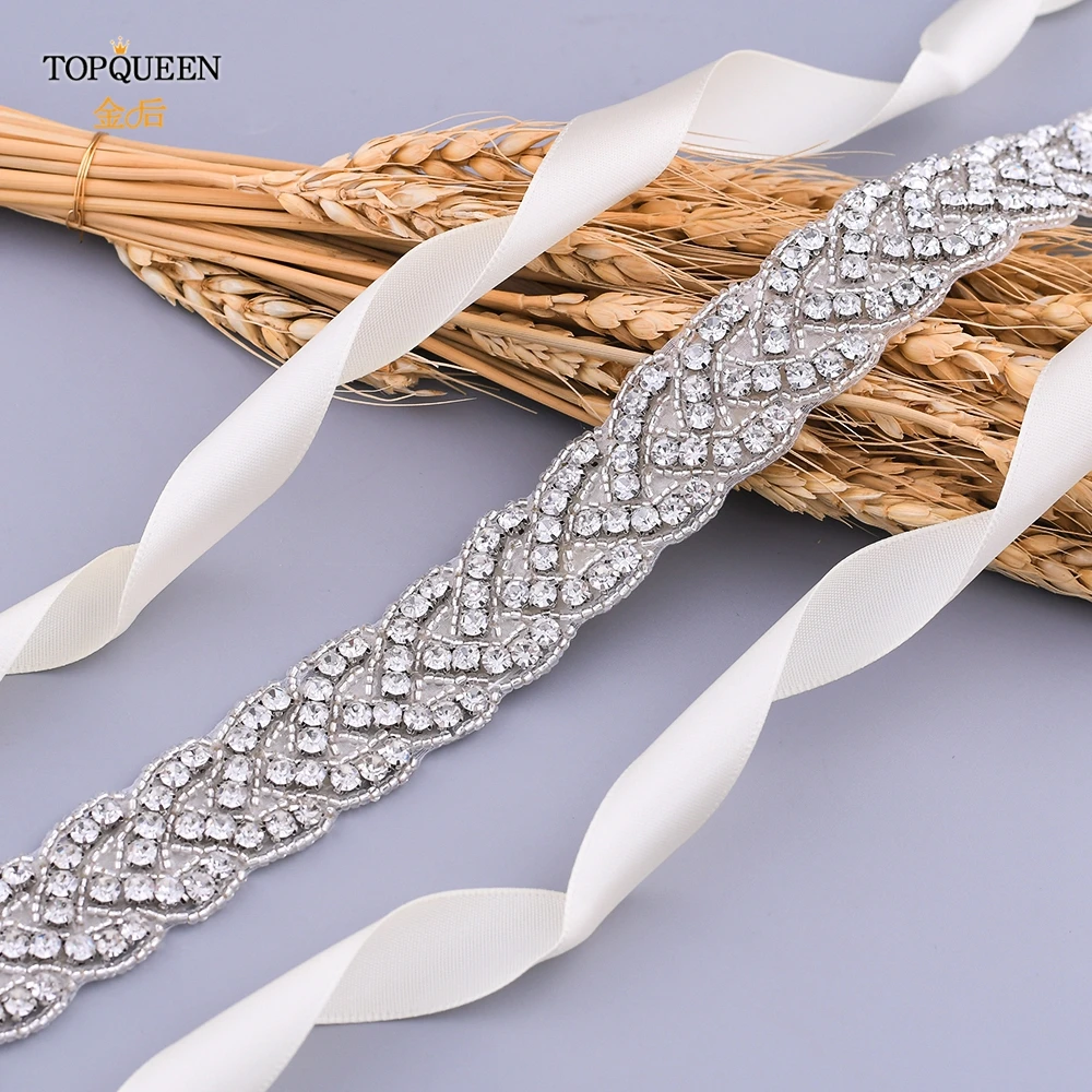 TOPQUEEN S216 Women's Rhinestones Belt Handmade Wedding Dresses Belt Marriage Bridal Ribbion Belts Wedding Bride Sash Party Belt