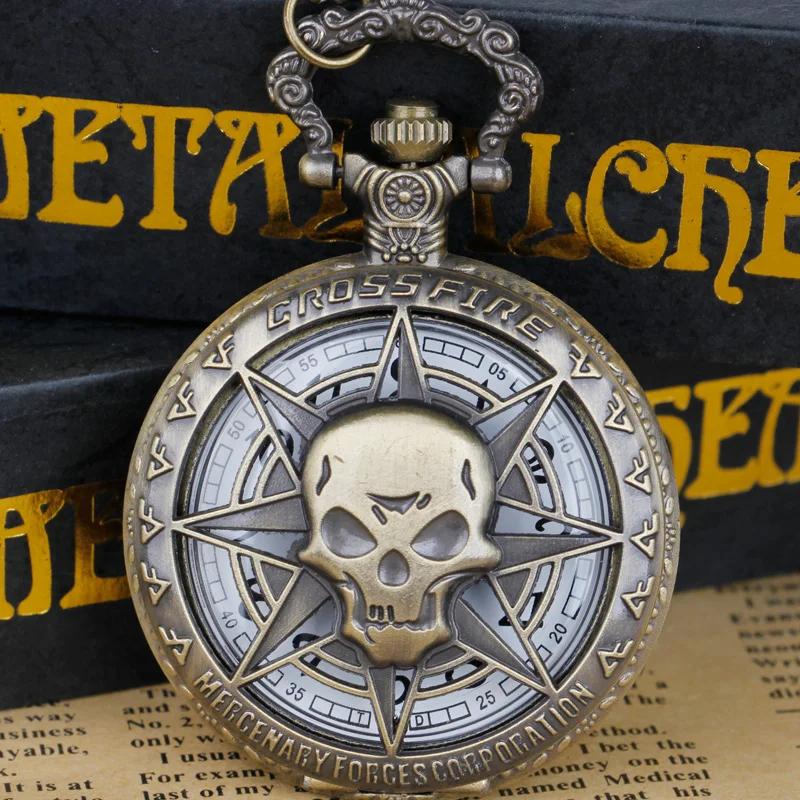 

Hollow Octagonal Star Skull Carved Quartz Pocket Watch Men's Clock Watch Pendant Gift relógio de bolso