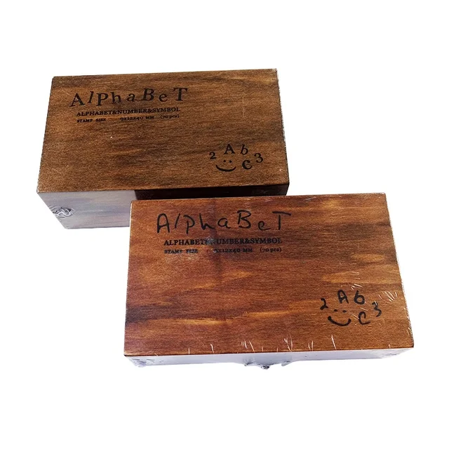 Alphabet Rubber Stamp Set with Antique Wooden Box, Upper Case Letter, MiniatureSweet, Kawaii Resin Crafts, Decoden Cabochons Supplies