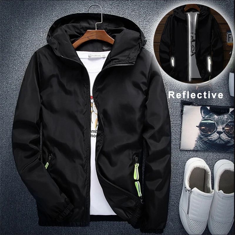 Spring Autumn Thin Windbreaker Jacket Men Solid Slim Fit Hooded Bomber Jacket Male Casual Zipper Coat Outwear Plus Size S-7XL Spring Autumn Thin Windbreaker Jacket Men Solid Slim Fit Hooded Bomber Jacket Male Casual Zipper Coat Outwear Plus Size S-7XL