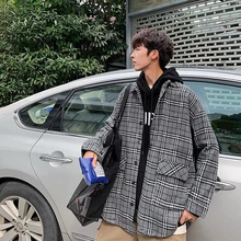 Men's shirts autumn/winter 2019 slim plaid pocket printed long-sleeved shirt jacket loose casual fashion youth men's wear