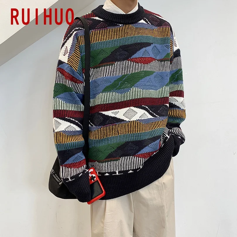 RUIHUO, новинка, Осень-зима, Повседневный свитер для мужчин, Национальный стиль, вязаный пуловер для мужчин, модный бренд, мужские свитера, теплые M-2XL