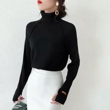 

2021 Autumn Winter New Korean Fashion Womens Sweater Solid Color Turtleneck Long Sleeve Loose Casual Pullover Knitting Tops