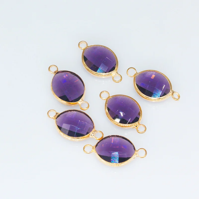 violet 12p10x14 мм в форме листа, граненые стеклянные подвески в рамке, подвески с кристаллами, соединитель, ожерелье, серьги, украшение для изготовления ювелирных изделий, бусины с 2 петлями - Цвет: violet