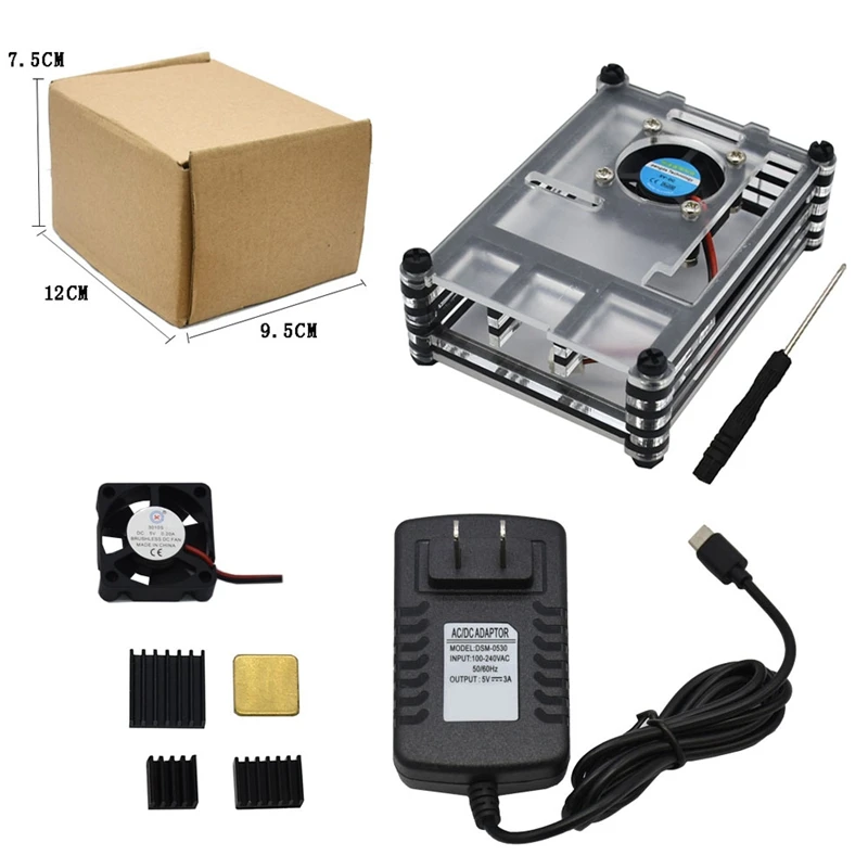 9 слоев акриловый чехол для Raspberry Pi 4 прозрачный корпус коробки с охлаждающим вентилятором Защитная крышка для Raspberry Pi 4 Модель B