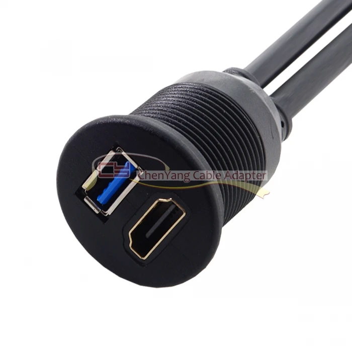 Combo USB 3.0& HDTV HDMI 1.4 Male to Female Extension Cable with Waterproofable Mount Shell 100cm