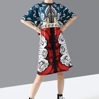 

New 2020 Women Short Sleeve Summer Casual Straight Dress Plus Size Geometric Multicolor Printed Ladies Cute Midi Dress Robe 5984