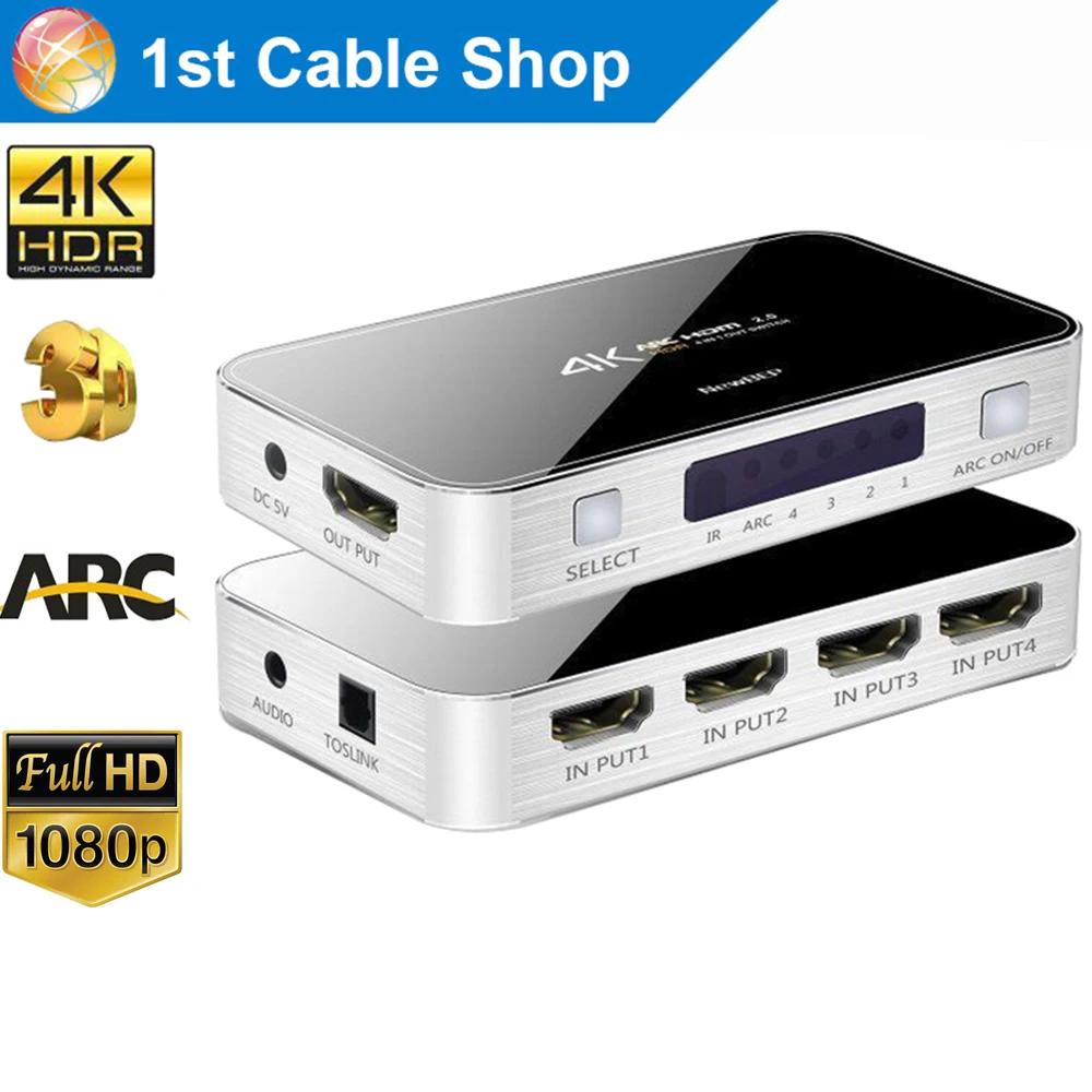 UHD HDMI 2,0 разветвитель 4 в 1 Выход toslink и стерео аудио HDMI HDR HDCP 2,2/1,4 4K X 2 K/60 HZ распределитель концентратор коробка