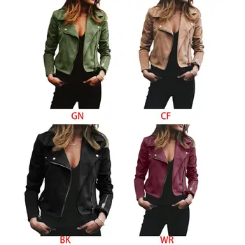 

Fashion Women Long Sleeve Short Coat Lady Casual Faux Suede Lapel Motorcycle Biker Jacket Oblique Zipper Bomber Outwear S-3XL