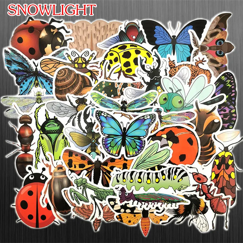 10/30/50 pcs/pack Educational Insect Sticker Bee Butterfly Ladybird Doodle Sticker For Laptop Suitcase Refrigerator Car Sticker