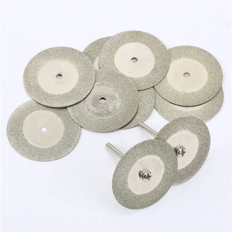 

10pcs/set 35mm Diamond Cutting Discs+2pcs Mandrel Arbor Shafts Rotary Tool Dremel Drills Sheets Jewelry Making Metal Cut Glass