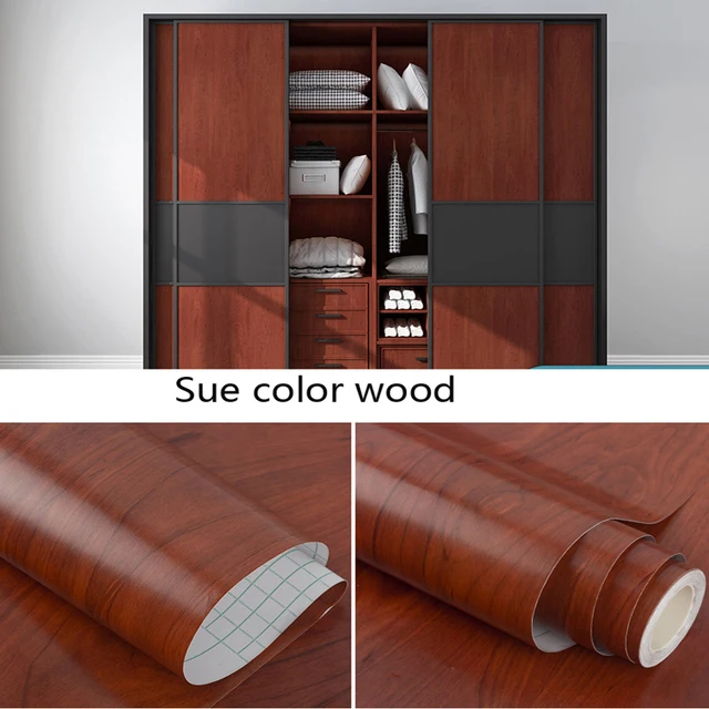 DIY Wood Grain Wallpaper for Kitchen Films Reconditioned Clothes Closet Closet Door Furniture for Home Office Decor Wall Sticker sue color wood