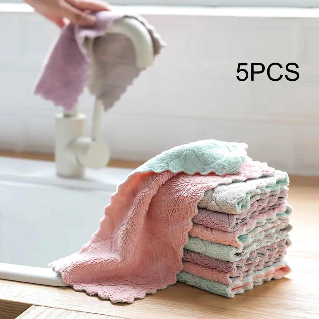 

Kitchen Dish Towels Double-sided Printing 27 x 16 Coral Fleece Absorbent 5PCS #C
