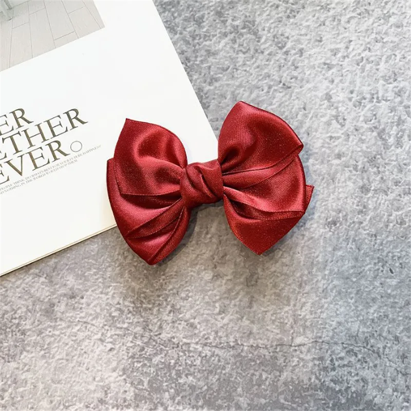 wine red luster bow 10 шт./лот, модные атласные заколки для волос с большим бантом, корейский головной убор, для девочек, конский хвост, темпераментный блеск, пряжа, бант, шпилька, головной убор, подарок - Цвет: wine red luster bow