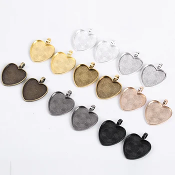 

5Pcs/lot 25mm Heart-Shaped Pendant Base Diy Findings Cabochon Base Setting Cameo Accessories For Jewelry Making