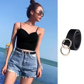 

Double Loop Buckle Women Belt Fashion Wild Casual Imitation Leather Waistband 649C