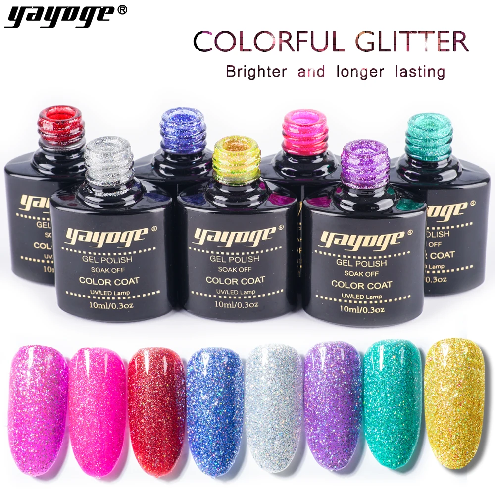 

Yayoge 10ml Holographic Glitter Nail Gel 8 Colors LED UV Nail Gel Polish Manicure Nail Art Colorful Glitter Gel