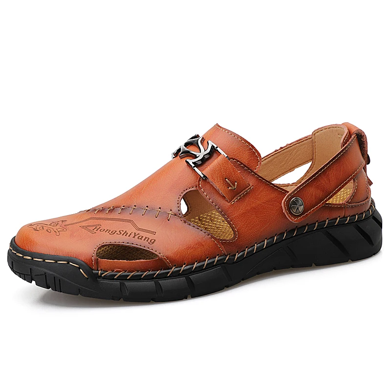 

Summer Outdoor Genuine Leather Men Sandals Breathable Beach Sandals Soft Slippers Classic Roman Sandals Plus Size 38-50