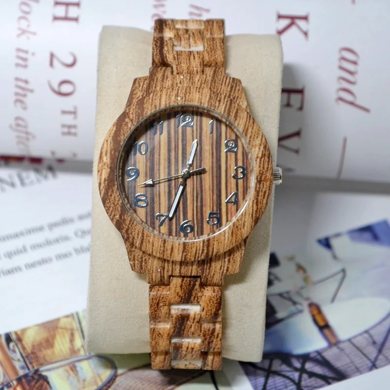 Reloj de madera de imitación para mujer, accesorio de marca de moda, de lujo, de cuero Vintage, de cuarzo, de Color - Imagen 4