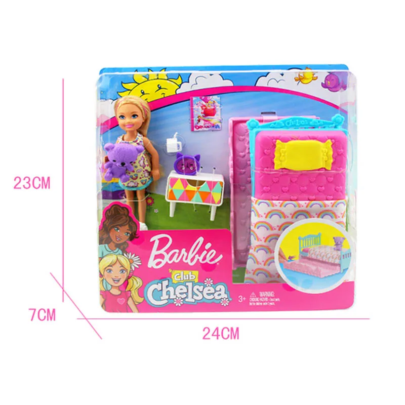 Оригинальная кукла Барби Челси Boneca детская кровать функция времени радужная