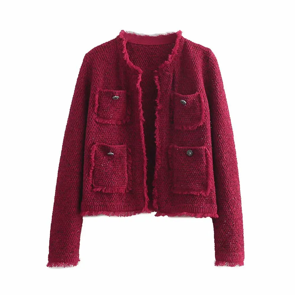 

Wf36 2019 Spring Clothing New Style Graceful Coat Women's Red Paragraph Tweed Coat