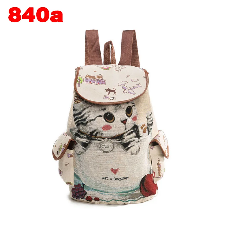 Модный женский холщовый рюкзак с принтом милого кота повседневный дорожный
