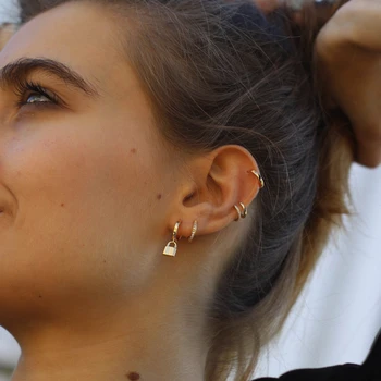 

HUGGIE PADLOCK EARRINGS TINY HOOP EARRINGS HOOP LOCK EARRINGS SMALL PENDANT LOCK EARRINGS LOVE LOCK