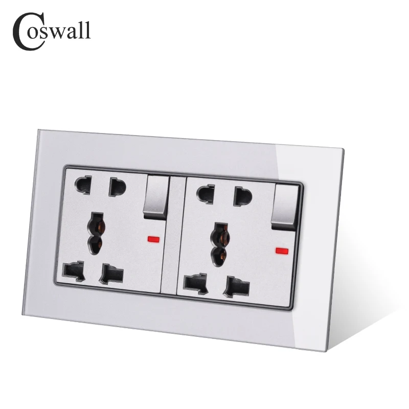 COSWALL стеклянная панель 2 банды 13A универсальная 5 Отверстие переключаемая розетка с неоновым заземлением с детская защита для двери Серии C1