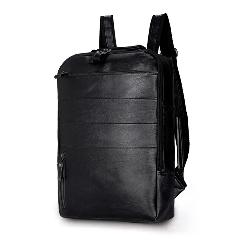 Мужской рюкзак из искусственной кожи, рюкзак для ноутбука, рюкзак для путешествий, рюкзак для ноутбука, водонепроницаемая мужская сумка, рюкзак для подростков, рюкзак для мальчиков и девочек, винтажная школьная сумка Mochila - Цвет: Черный