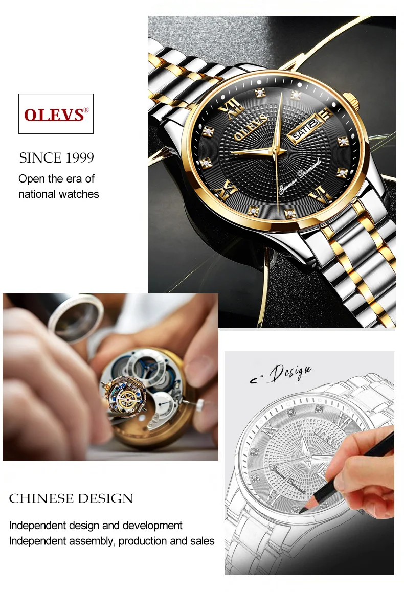 OLEVS, Роскошные, для интерьера, с календарем, дисплей недели, водонепроницаемые мужские автоматические механические часы, автоматические часы для плавания