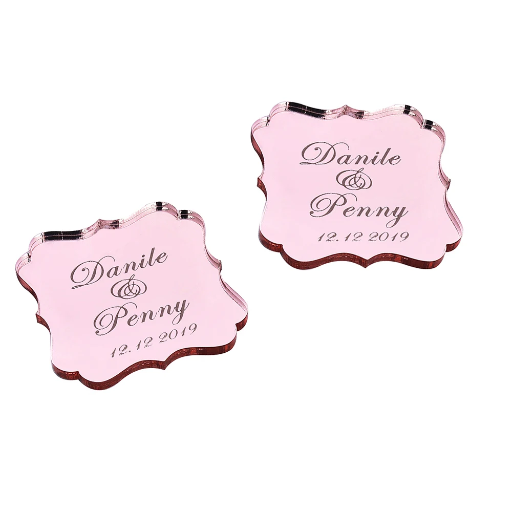 20PCS Personalized Engraved Mirror Rose Gold Square Baby Shower Lettering Name Card Tags Wedding Tags Party Gift Tags Favors - Цвет: Style6Without Hole