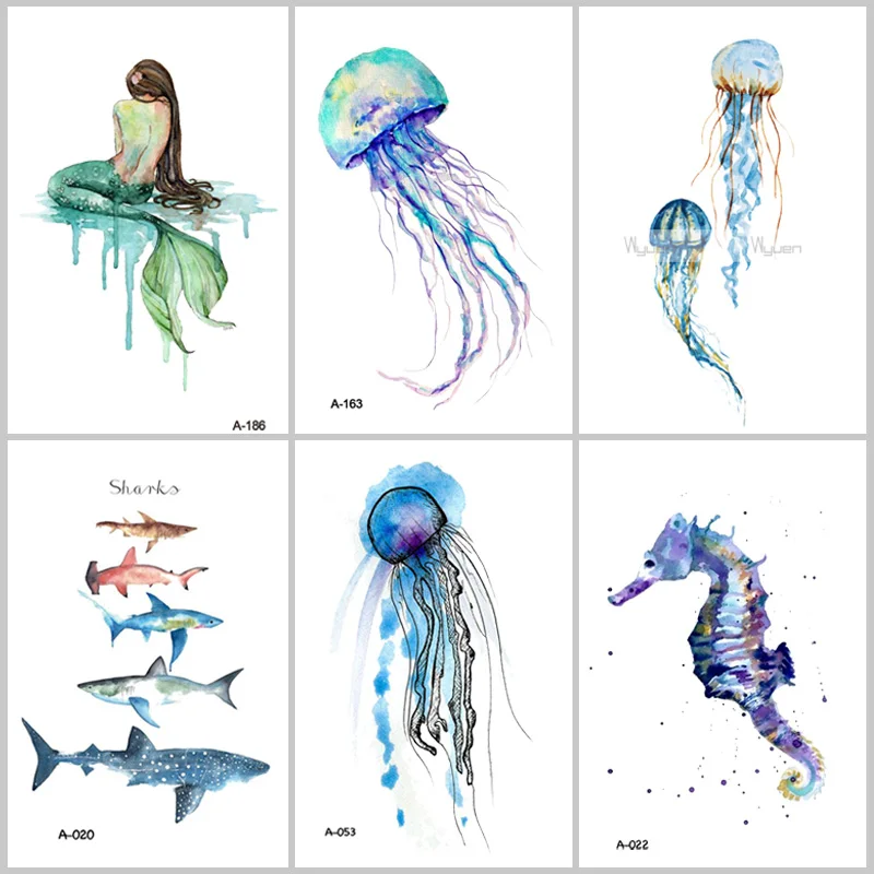 Wyuen Горячее нанесение Design Jellyfish временная татуировка для взрослых