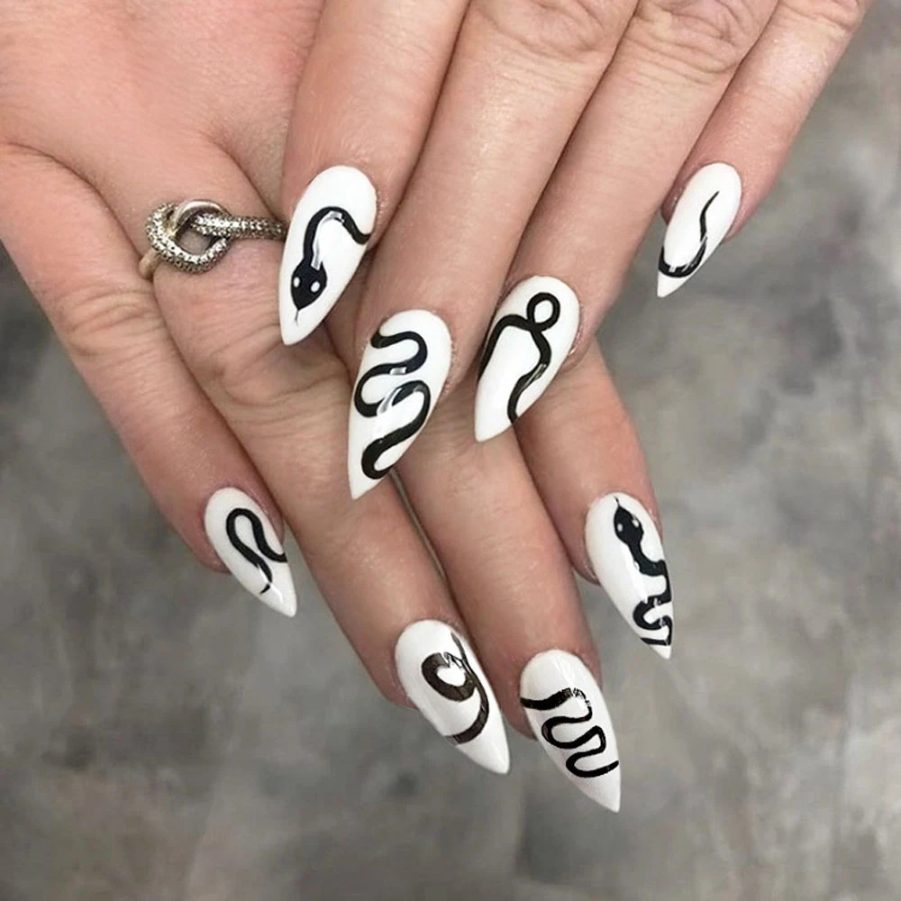 24本セットヘビ炎偽ネイルのヒントヒョウ柄uvジェルロング小剣棺偽の爪マニキュアdiyのネイルアートツール 付け爪 Aliexpress