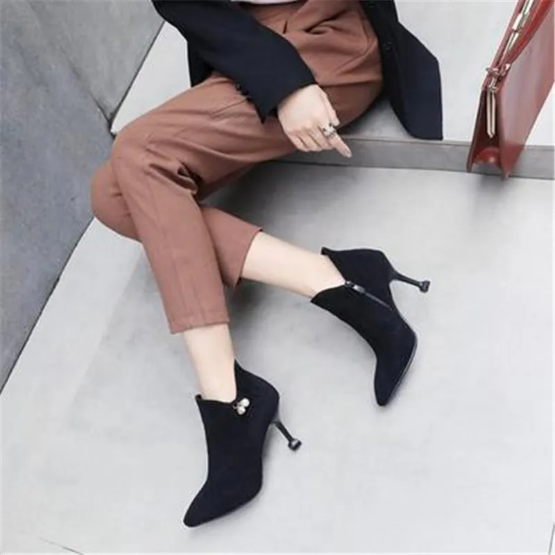 new Martin boots female wild small ankle boots winter high heel stiletto boots children pointed - Color: 2