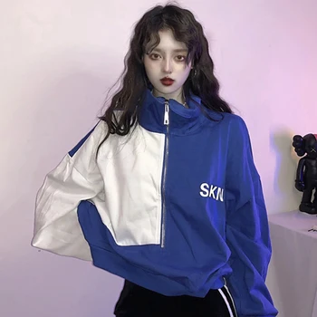 

ZCWXM Harajuku Print Letters Thin Hoodies Zipper Turtleneck Short Streetwear Women Tops Autumn Korean Streetwear Sweatshirt