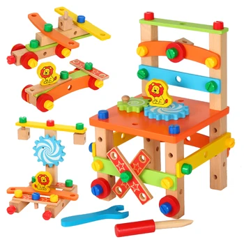 

Wooden Luban chair multi-functional disassembly tool nut wire assembly combination children's puzzle assembly building block toy