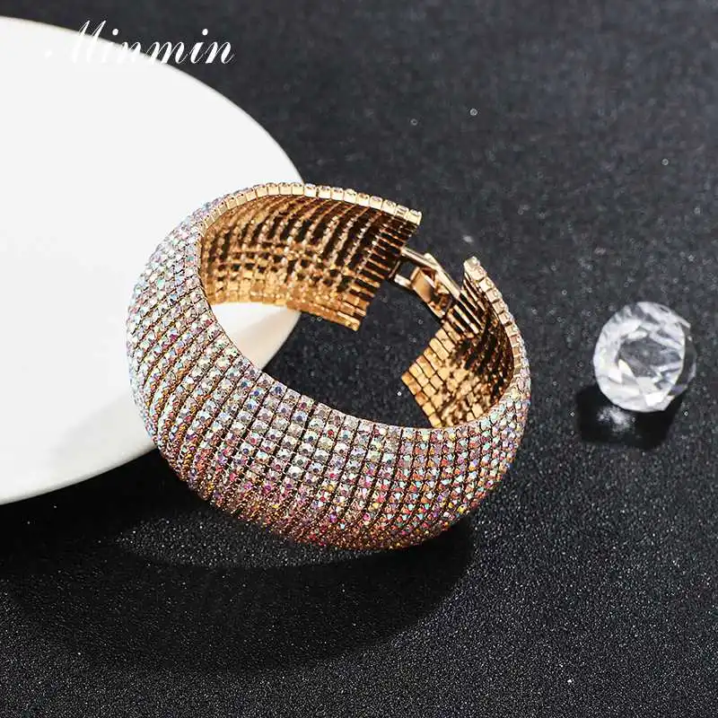 

Minmin Colorful Gradient Crystal Width Wedding Bracelet & Bangle for Women Luxury Sparkling Bridal Bracelets Party Jewelry SL435