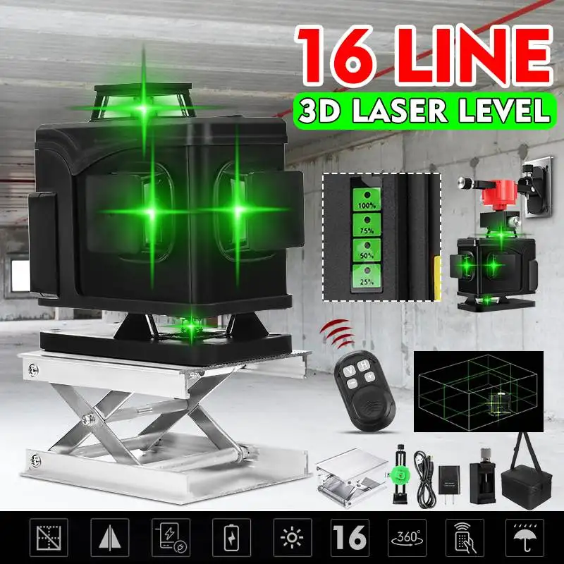 

16 Green Lines Laser Level 3D Self-Leveling 360 Horizontal And Vertical Cross Outdoor Powerful Laser Beam Line