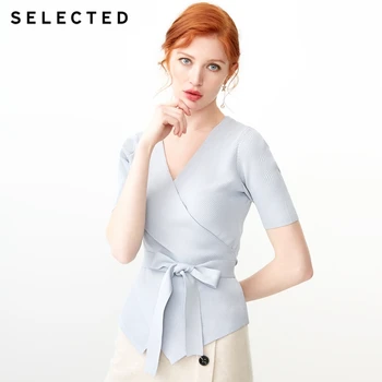 

SELECTED Women's Stretch V-neckline Lace-up Short-sleeved Knit S|419124515