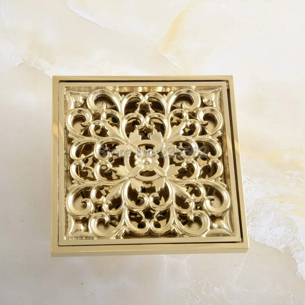 

Luxury Gold Color Brass Floor Drain Tile Insert Square Floor Waste Grates Bathroom Shower Drain Waste Grate Lhr057