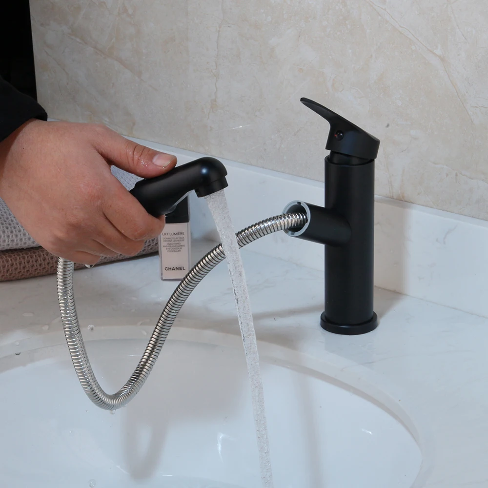 black Смеситель для раковины для ванной комнаты хромированный и черный Robinet Salle De Baignoire краны на бортике вытяжные смесители для горячей и холодной воды смеситель для воды - Цвет: black