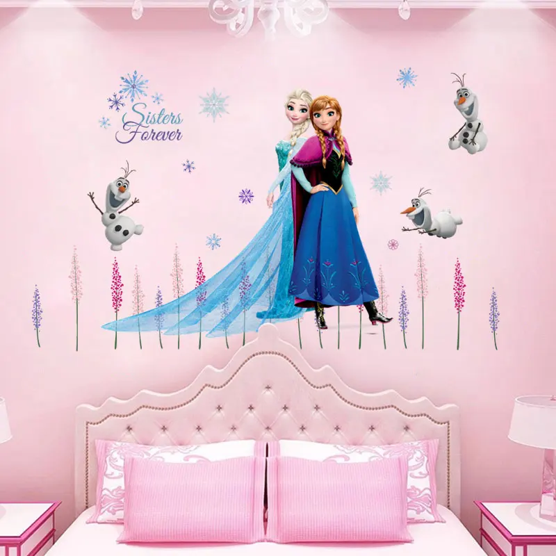 WALL STICKER FROZEN Elsa Anna Princess For Kids Room Decoration Diy Cartoon Pvc 