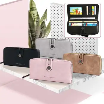 

2020 New Fashion Women Wallets RFID Blocking Buckle Leather Zipper Wallet Women's Long Design Vintage Purse Coin Case Clutch