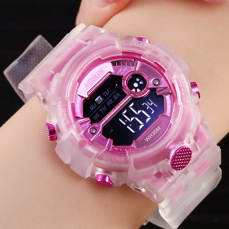 UTHAI CE35 niños reloj deportivo para niñas adolescentes chico electrónica Digital relojes reloj jalea transparente impermeable