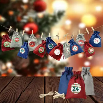 

Christmas Advent Calendar Bags Set 24 Days Burlap Advent Calendar Gift Drawstring Bags DIY Christmas Embellishments With Clips