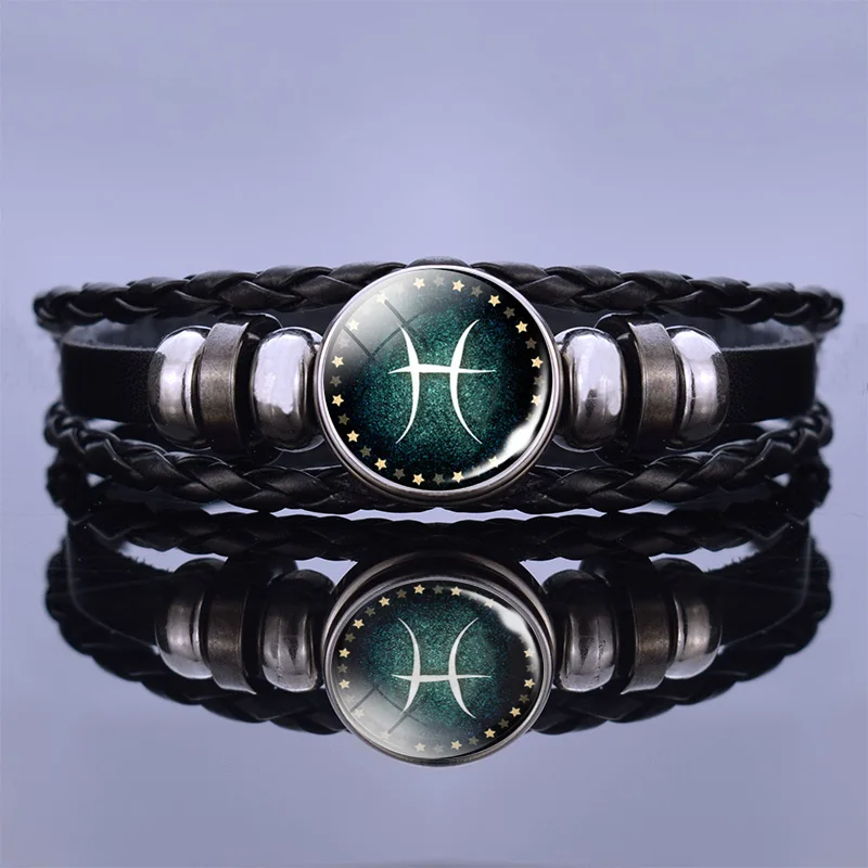 12 Zodiac Signs Constellation Charm Bracelet Men Women Fashion Multilayer Weave leather Bracelet & Bangle Birthday Gifts 9