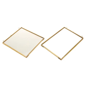 

2 Pcs Glass Brass Photo Frame, Vintage Hanging Metal Photo Frame + Glass And 2 Glass Side Gold + Transparent, 12.7 X 17.8 Cm & 1
