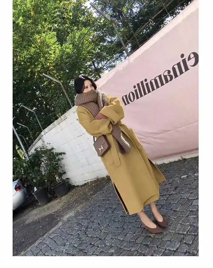 Свободное XS-2XL, верхняя одежда, пальто, воротник, длинный рукав, шерстяное пальто, женская мода, двойной кашемир, шерстяное пальто